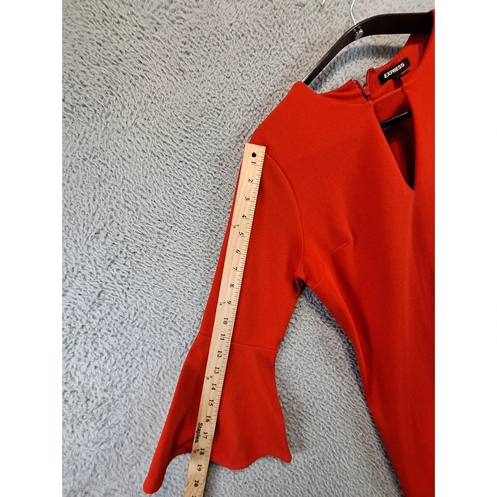 Express Mini Dress Women Small Red Stretch Bell Sleeve Keyhole Neckline Back Zip